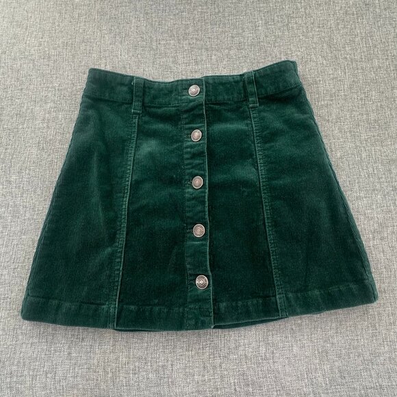 Forever 21 Corduroy Skirt Green Junior Medium Cotton‎ Blend Button Up - Picture 1 of 11